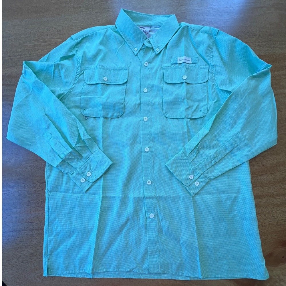 Ducks Unlimited 80th Anniversary Fishing Shirt‎ Green Gingham Womens Medium L/S